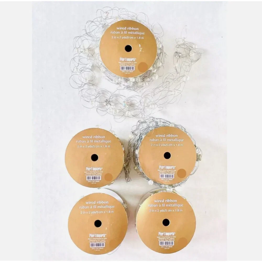 Pier 1 Gold and Silver Decorative Wired Ribbon Garland Spools